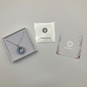 Aoboco Sterling Silver Blue Turquoise Tone Simulated Circle Pendant Necklace
